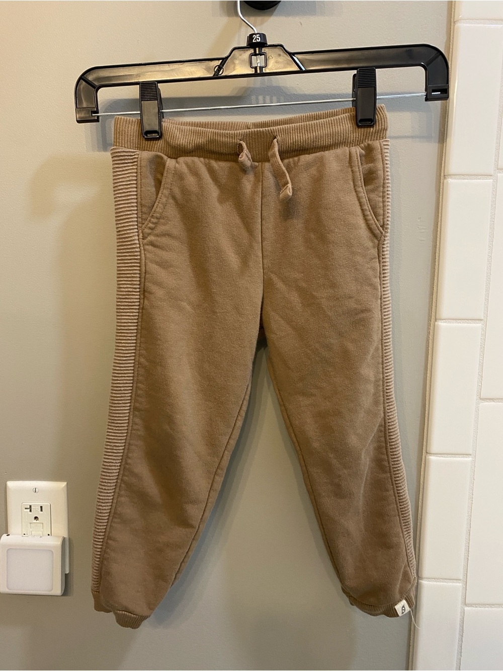 Children's Tan Jogger Sweatpants with Ribbed Side Panels